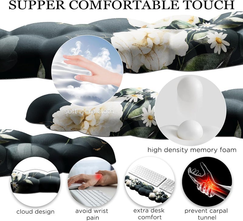 JIKIOU Cloud Wrist Rest Keyboard, Cloud Keyboard Wrist Pad Set with Comfortable Cloth, Cute Arm Rest for Palm Support, PC/Gaming Desk Accessories/Office Setup/Computer Hand Cushion Peony - Image 4